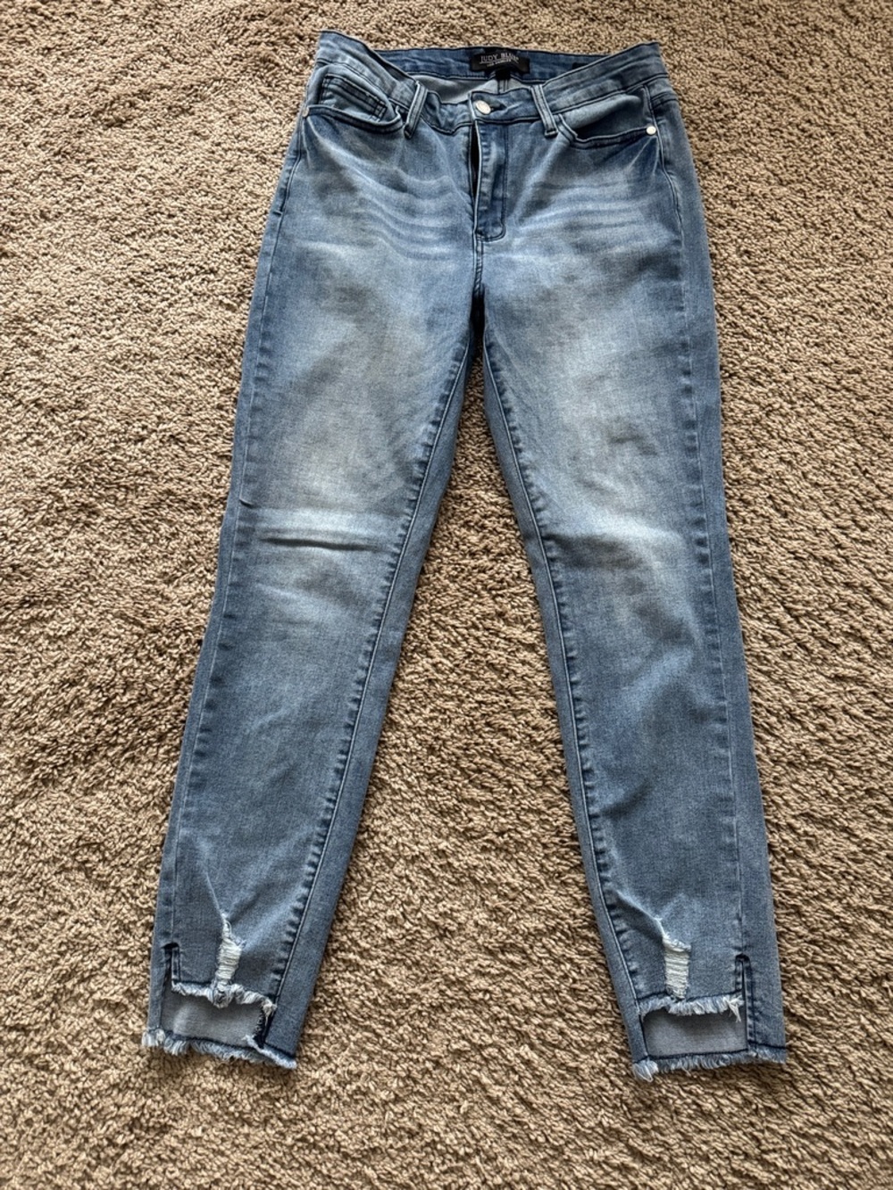 Judy Blue Mid Blue Frayed Hem Relaxed Skinny Jeans